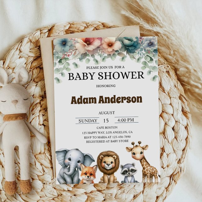 Convites Woodland Safari Animals Baby Shower (Criador carregado)