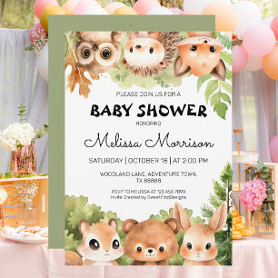 Convites Woodland Seis Amigos Animais Chá Bebê