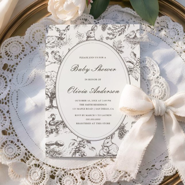 Convites Woodland Sketched Allover Print Baby Shower (Criador carregado)