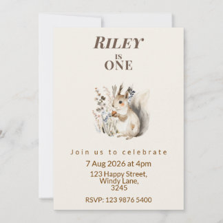 Convites Woodland squirrel First Birthday Invitation