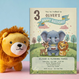 Convites Woodland Storybook Animals 3rd Birthday