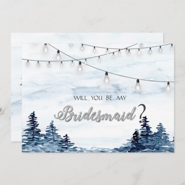 Convites Woodland,String Lights, Watercolor Bridesmaid Card (Frente/Verso)