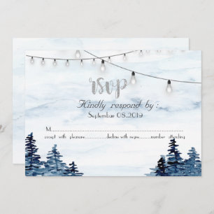 Convites Woodland,String Lights, Watercolor RSVP Card