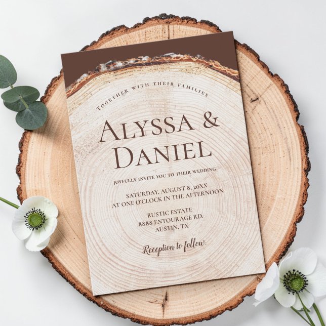 Convites Woodland Tree bark ring Rustic Wedding  (Criador carregado)