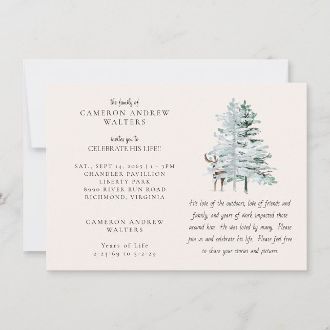 Convites Woodland Trees Celebration of LIfe (Frente)