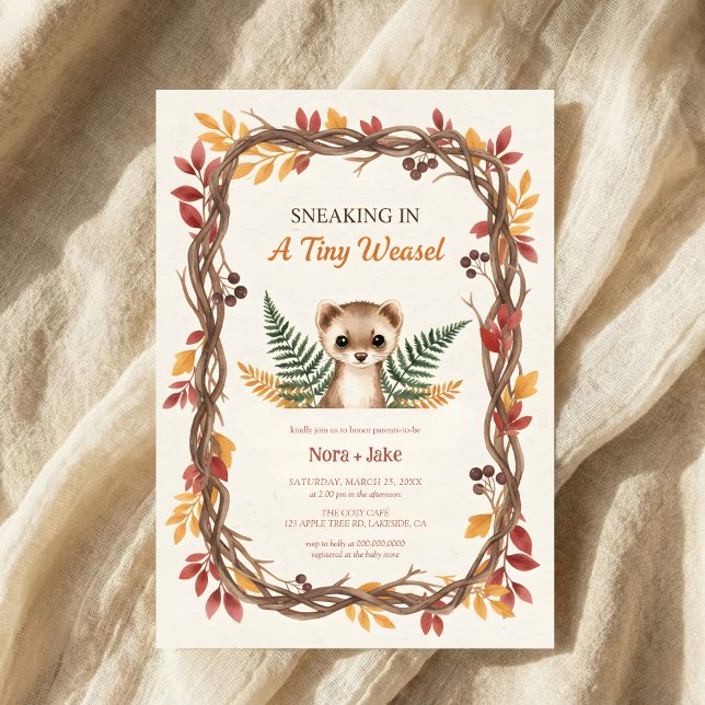 Convites Woodland weasel baby shower (Criador carregado)