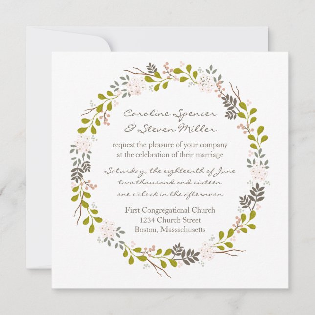 Convites Woodland Wedtic Wreath Invitation (Frente)