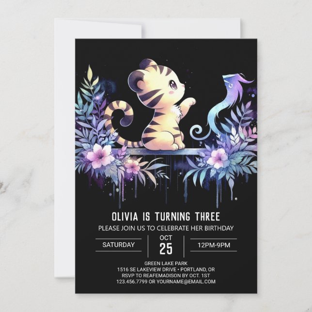 Convites Woodland Whimsical Tiger Birthday (Frente)