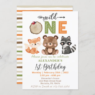 Convites Woodland Wild One Bear Fox Raccoon Aniversário