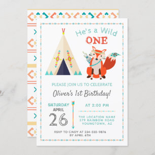 Convites Woodland Wild One Fox Boho Teepee Boyprimeiro aniv