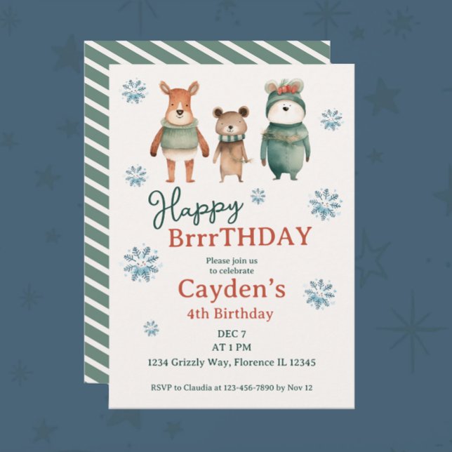 Convites Woodland Winter Animal Boy Birday (Criador carregado)