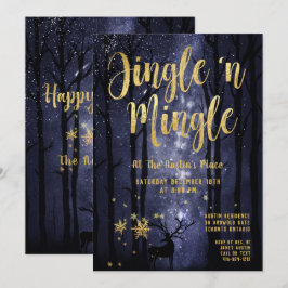 Convites Woodland Winter Jingle Mingle Dourado Holiday Part