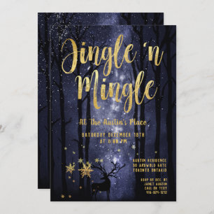 Convites Woodland Winter Jingle Mingle Dourado Holiday Part
