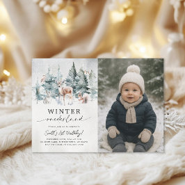 Convites Woodland Winter Onederland 1st Birthday Photo