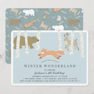 Convites Woodland Winter Wonderland Blue Birday