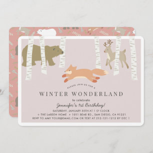 Convites Woodland Winter Wonderland Pink Girl Birday