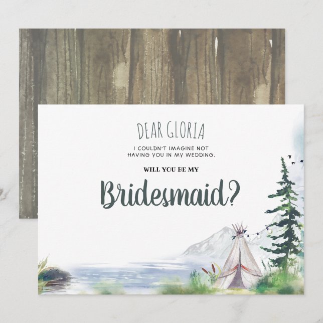 Convites Woodsy Mounts Adventure Bridesmaid Proposta (Frente/Verso)