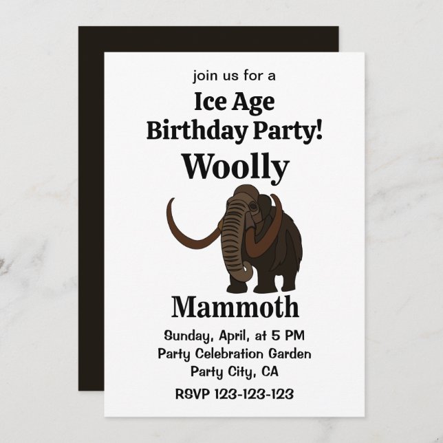 Convites Wooly Mammoth Ice Birthday (Frente/Verso)