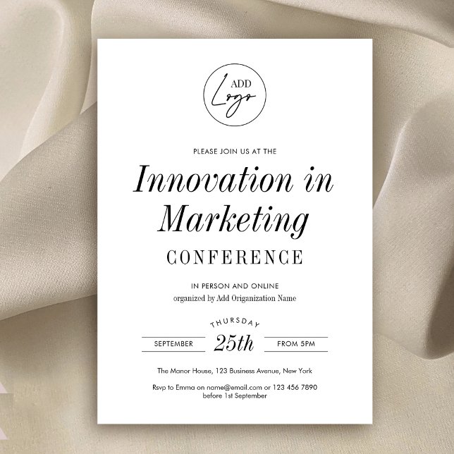 Convites Workshop de logotipo minimalista para eventos de c (Modern business conference or lecture invitation in fully customizable minimalist design)