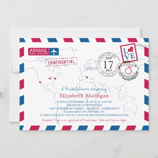 Convites World Traveler Airmail | Chá de panela (Frente)