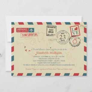 Convites World Traveler Airmail   Chá de panela TEXAS