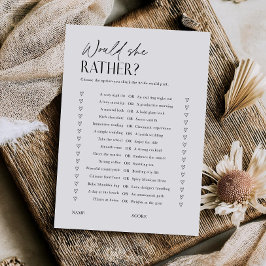 Convites Would She Rather Bridal Shower Game Trivia Card