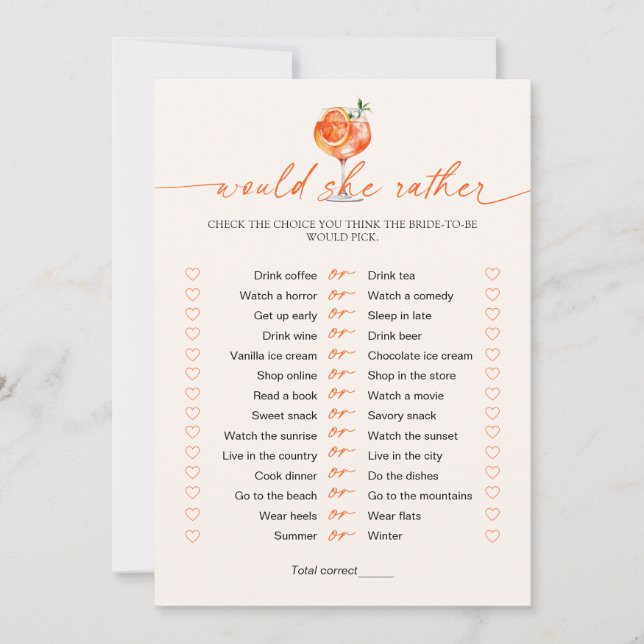 Convites Would She Rather Cocktail Bridal Shower Game  (Frente)