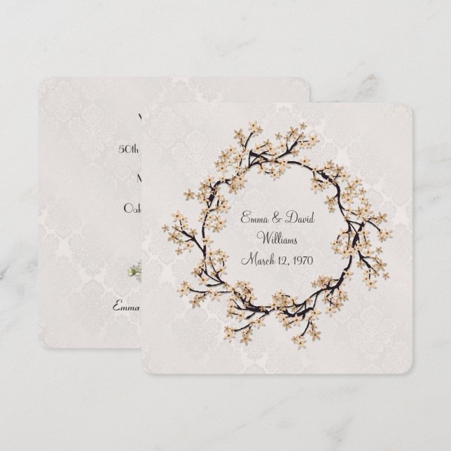 Convites Wreath de Aniversário de Casamento em Damask (Frente/Verso)