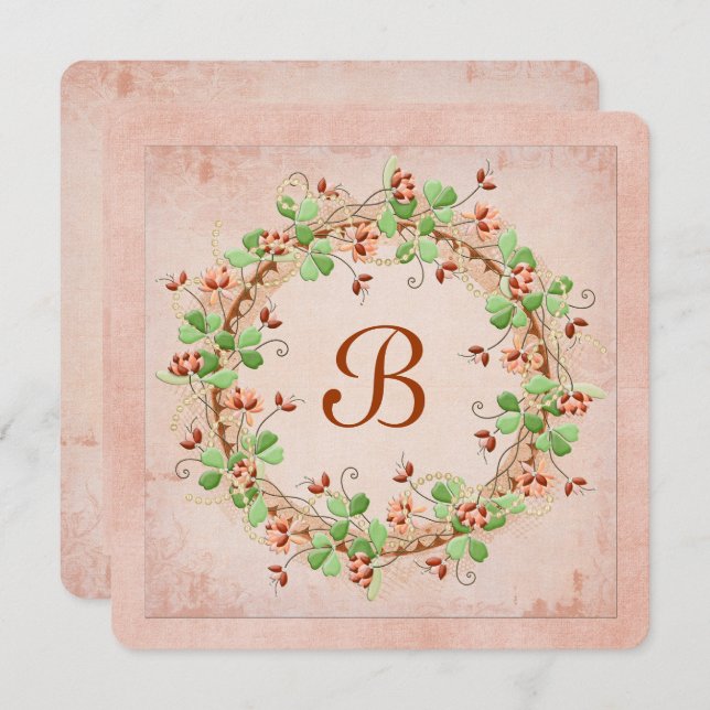 Convites Wreath de Casamento com Monograma (Frente/Verso)