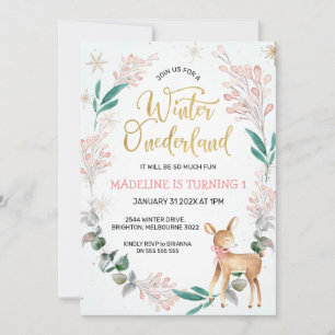 Convites Wreath E Deer Winter Onederland Birday