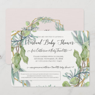 Convites Wreath Eucalyptus Foliage Chá Virtual Baby Girl
