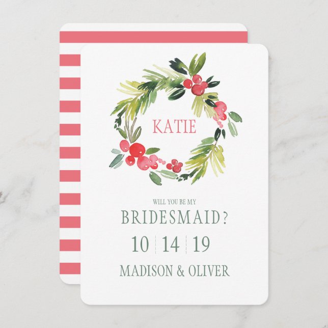 Convites Wreath Invernal| Bridesmaid (Frente/Verso)