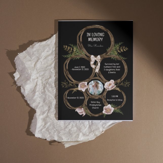 Convites Wreath Magnolia Elegant Funeral Program (Criador carregado)