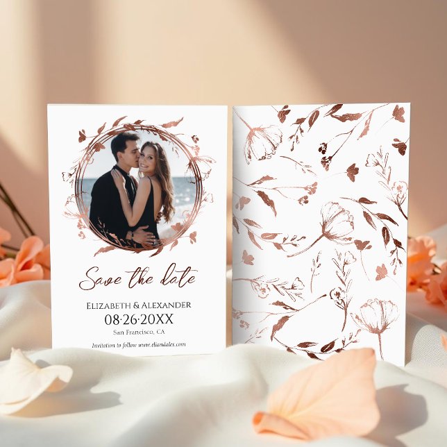 Convites Wreath Rosa Gold Foil Salvar a Data (Criador carregado)