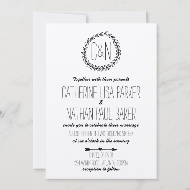 Convites Wreath Rustic Kraft Invitation (Frente)