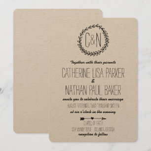 Convites Wreath Rustic Kraft Invitation