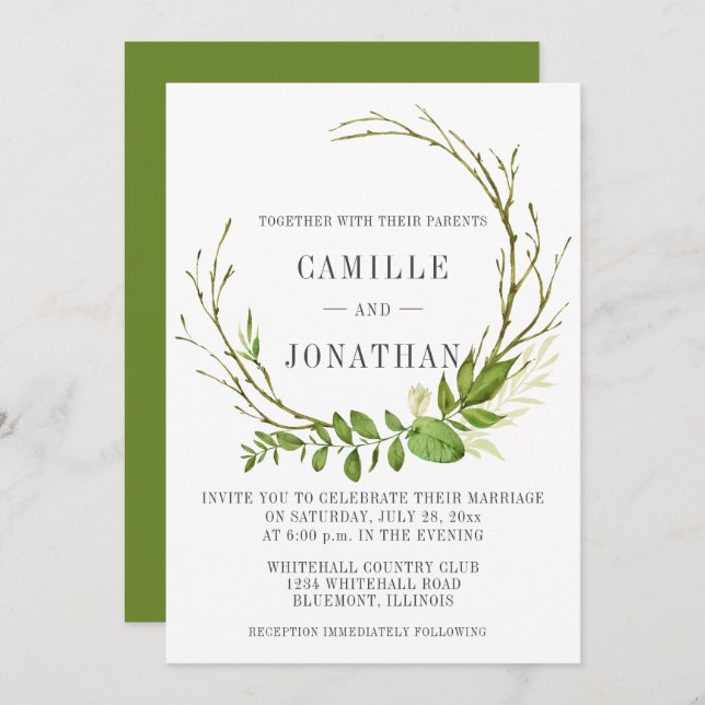 Convites Wreath Rustic Wreath Invitation (Frente/Verso)