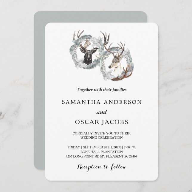 Convites Wreath Silver, Verniz (Frente/Verso)