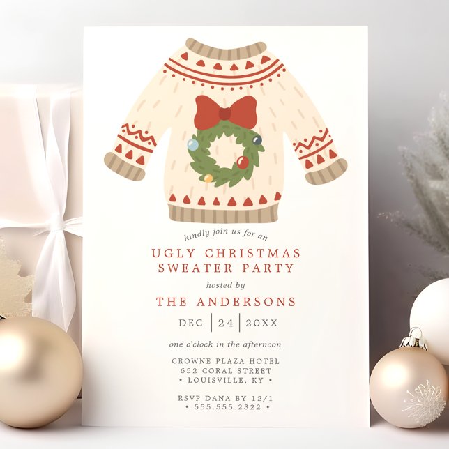 Convites Wreath Tackly Ugly Christmas Sweater Party (Criador carregado)