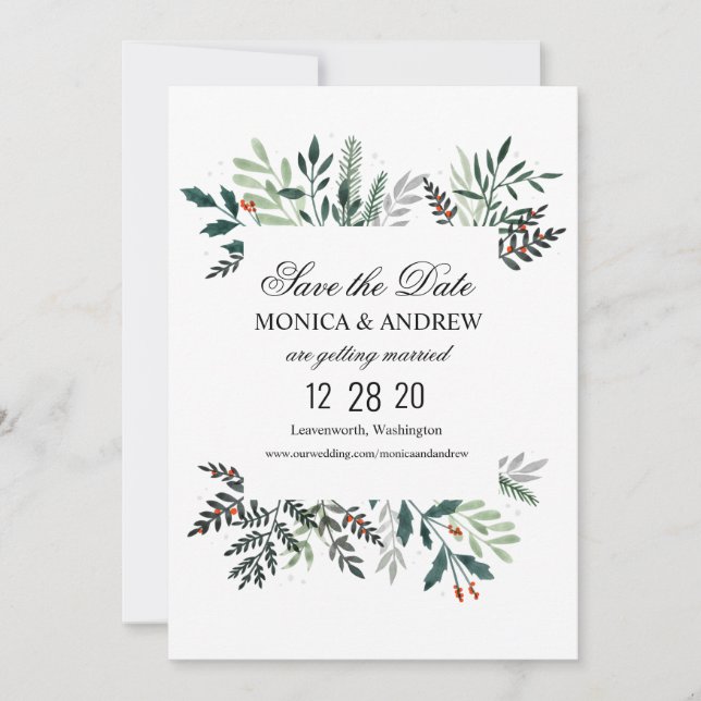 Convites Wreath Winter Weding Date Invitation (Frente)