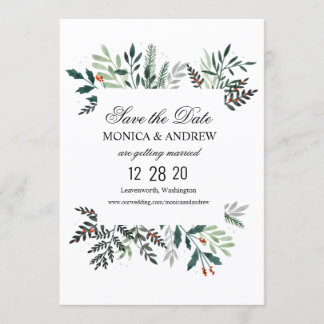 Convites Wreath Winter Weding Date Invitation