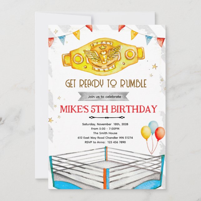 Convites Wrestling Birthday party Invitation (Frente)