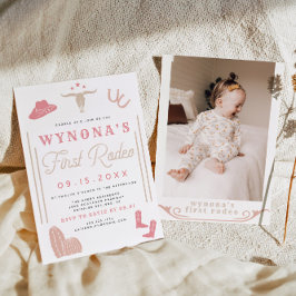 Convites WYNONA Blush First Rodeo Cowgirl Foto Aniversário