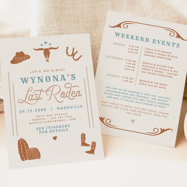 Convites WYNONA Bohemian Último Rodeo Cowgirl Bachelorette (Criador carregado)
