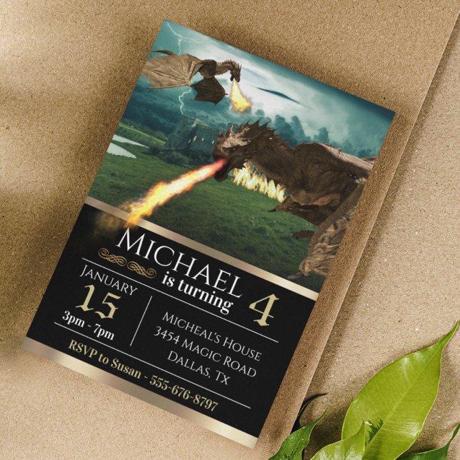 Convites Wyvern Dragon Fire Brething Castle Birthday (Criador carregado)