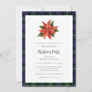 Convites Xadrez Aquarela Festa de Natal Elegante Tartan
