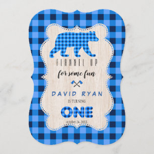 Convites Xadrez Azul Flannel para Cima Lumberjack Primeiro 