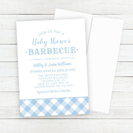 Convites Xadrez Azul Gingham Azul Pálido CHURRASCO chá de f