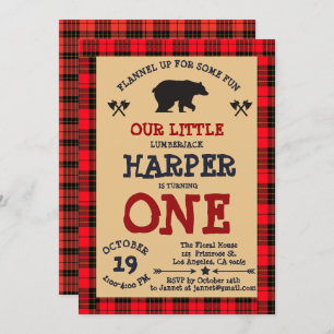 Convites Xadrez bonito da floresta do primeiro aniversario