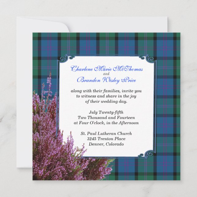 Convites Xadrez Chic MacThomas Tartan Casamento de Heather (Frente)